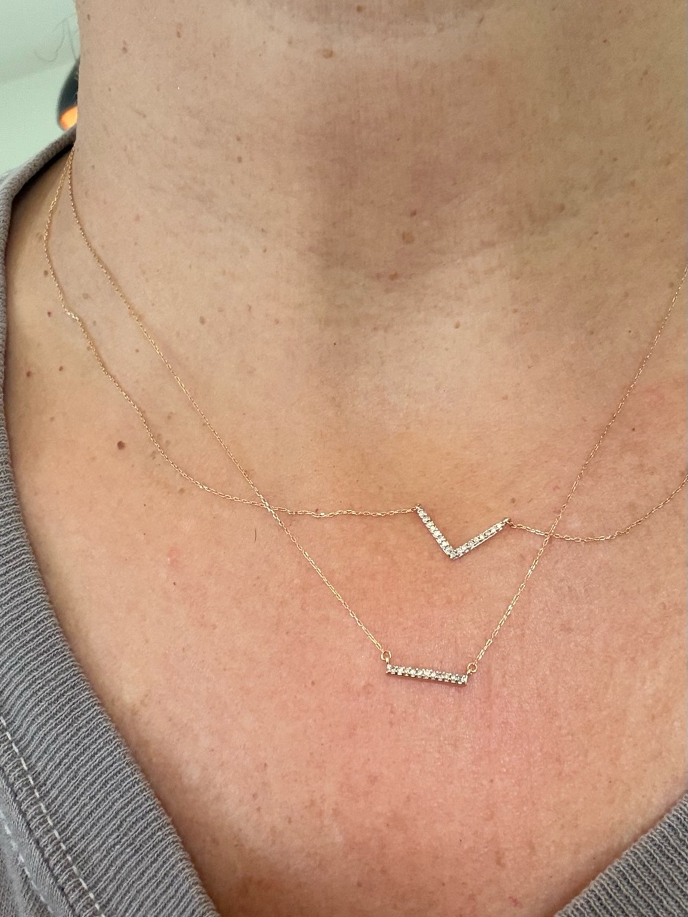 Gold Double-Layer V-Bar Necklace with Pavé Crystals
